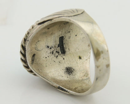 Navajo Hand Stamped Ring 925 Silver Arizona Turquoise Artist C.80's