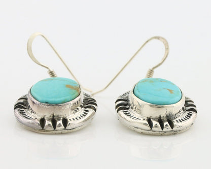 Navajo Handmade Earrings 925 Silver Natural Arizona Turquoise Signed Gecko C.80s
