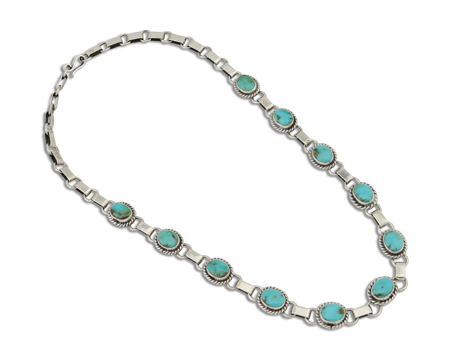 Navajo Turquoise Necklace 925 Silver Natural Blue Native American Artist C.80's