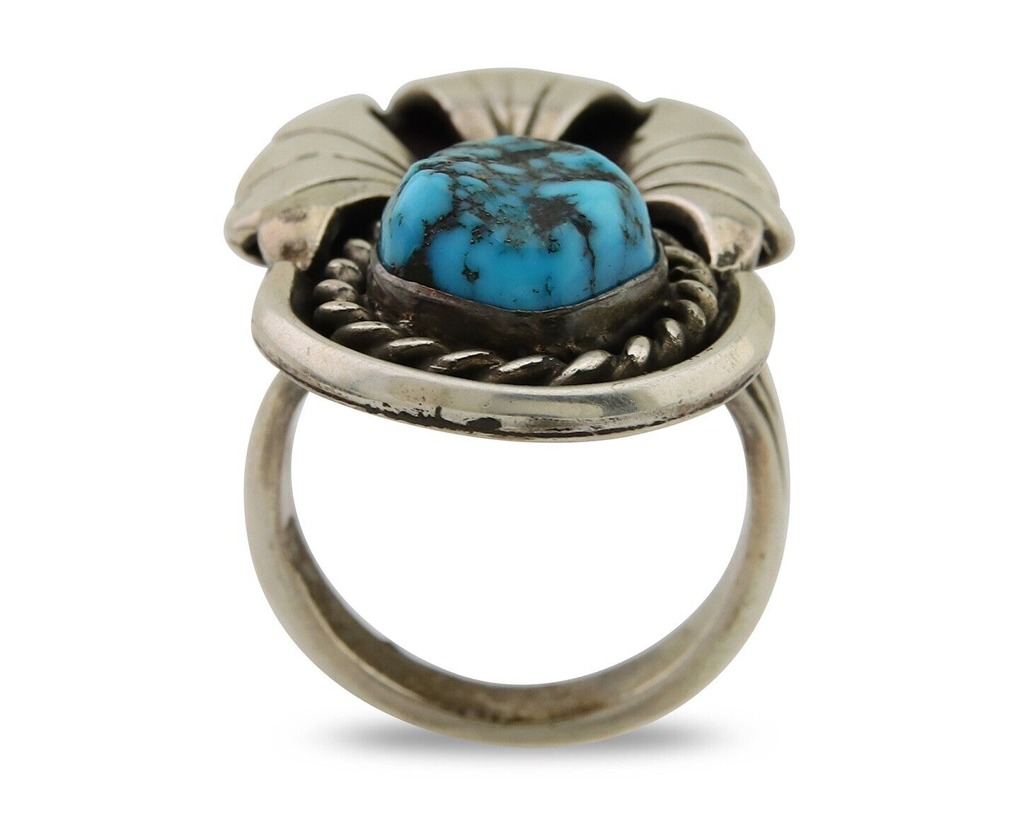 Navajo Ring 925 Sterling Silver Natural Turquoise Artist Signed LT C.80's