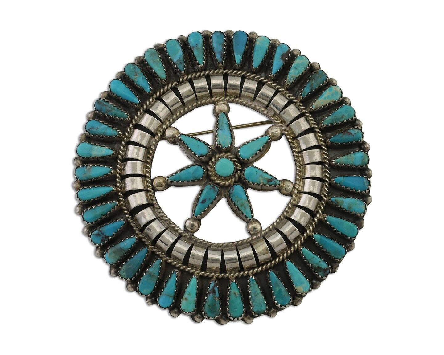 Navajo Pin Pendant 925 Silver Blue Turquoise Signed Tommy Lowe C.80's