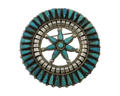 Navajo Pin Pendant 925 Silver Blue Turquoise Signed Tommy Lowe C.80's