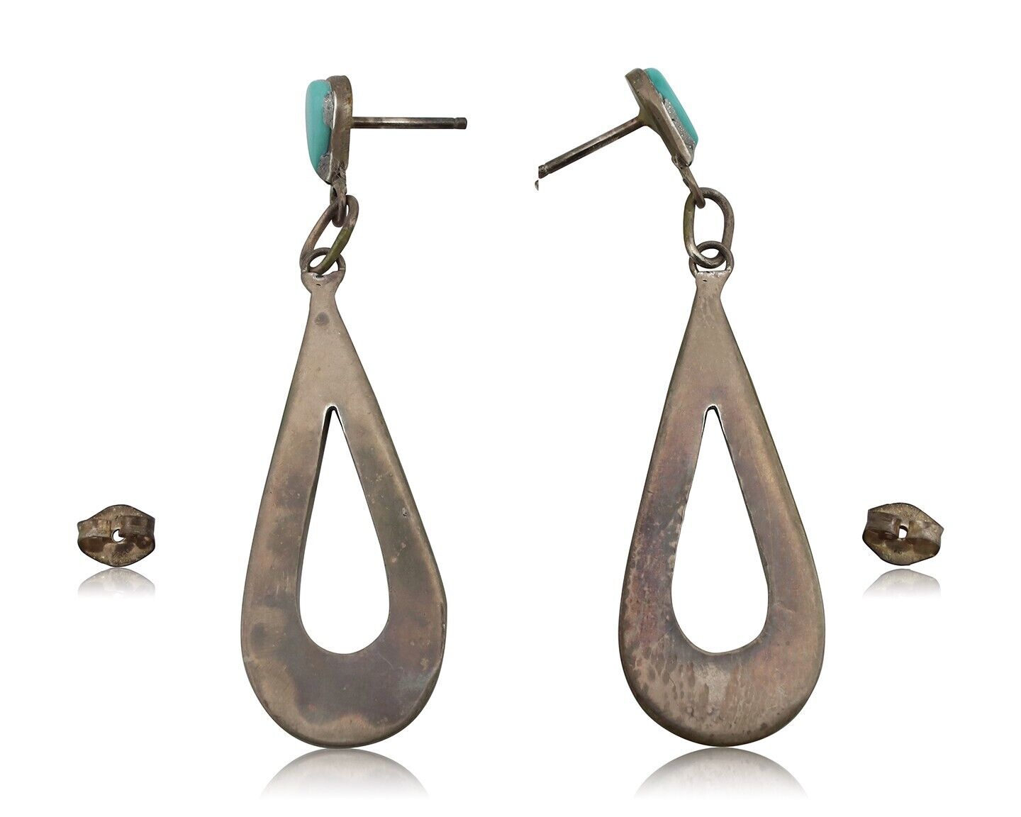 Navajo Handmade Earrings 925 Silver Blue Turquoise Native Artist C.80's