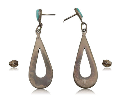Navajo Handmade Earrings 925 Silver Blue Turquoise Native Artist C.80's