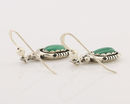 Navajo Dangle Earrings 925 Silver Natural Malachite Native American Artist C.80s