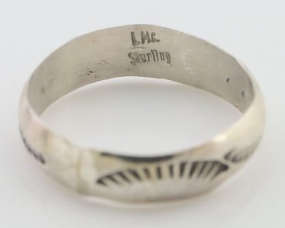 Navajo Hand Stamped Band 925 Silver 5.0 mm Signed Larry Chavez Size 6.75 C.80's
