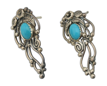 Navajo Earrings 925 Silver Natural Blue Turquoise Native American Artist C.80s