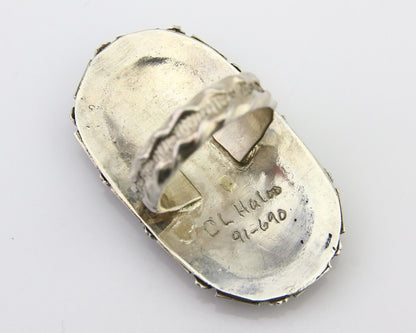Navajo Ring 925 Silver Blue Turquoise Signed CL Haloo C.90's