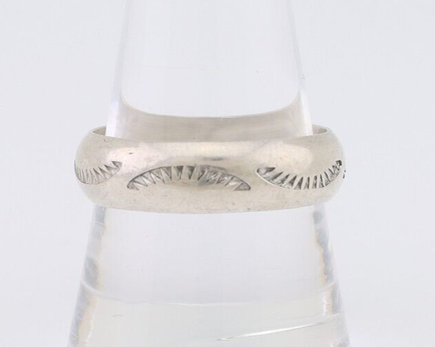 Navajo Hand Stamped Band 925 Silver 6.0 mm Signed Larry Chavez Size 10.25 C.80's