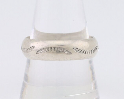 Navajo Hand Stamped Band 925 Silver 6.0 mm Signed Larry Chavez Size 10.25 C.80's