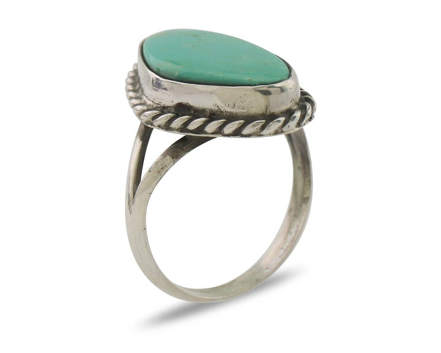 Navajo Ring 925 Silver Blue Gem Turquoise Artist Signed Rabbit Stick C.80's
