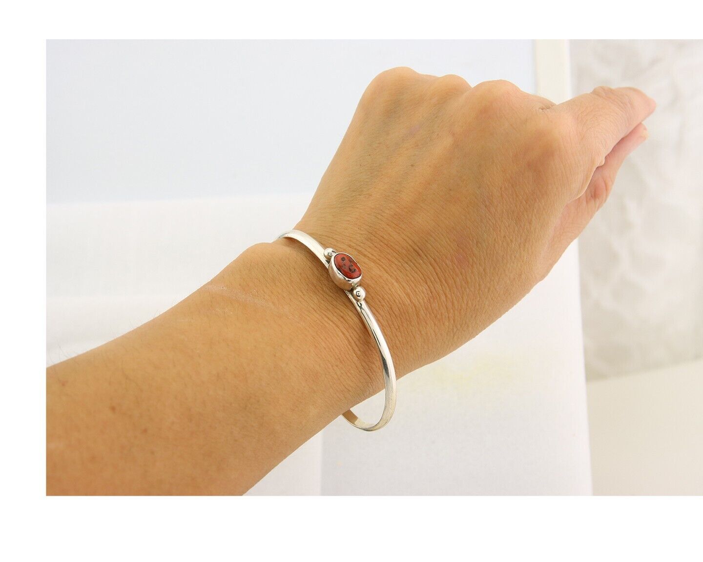 Navajo Bracelet .925 Silver Mediterranean Red Coral Cuff Native Artist C.80's