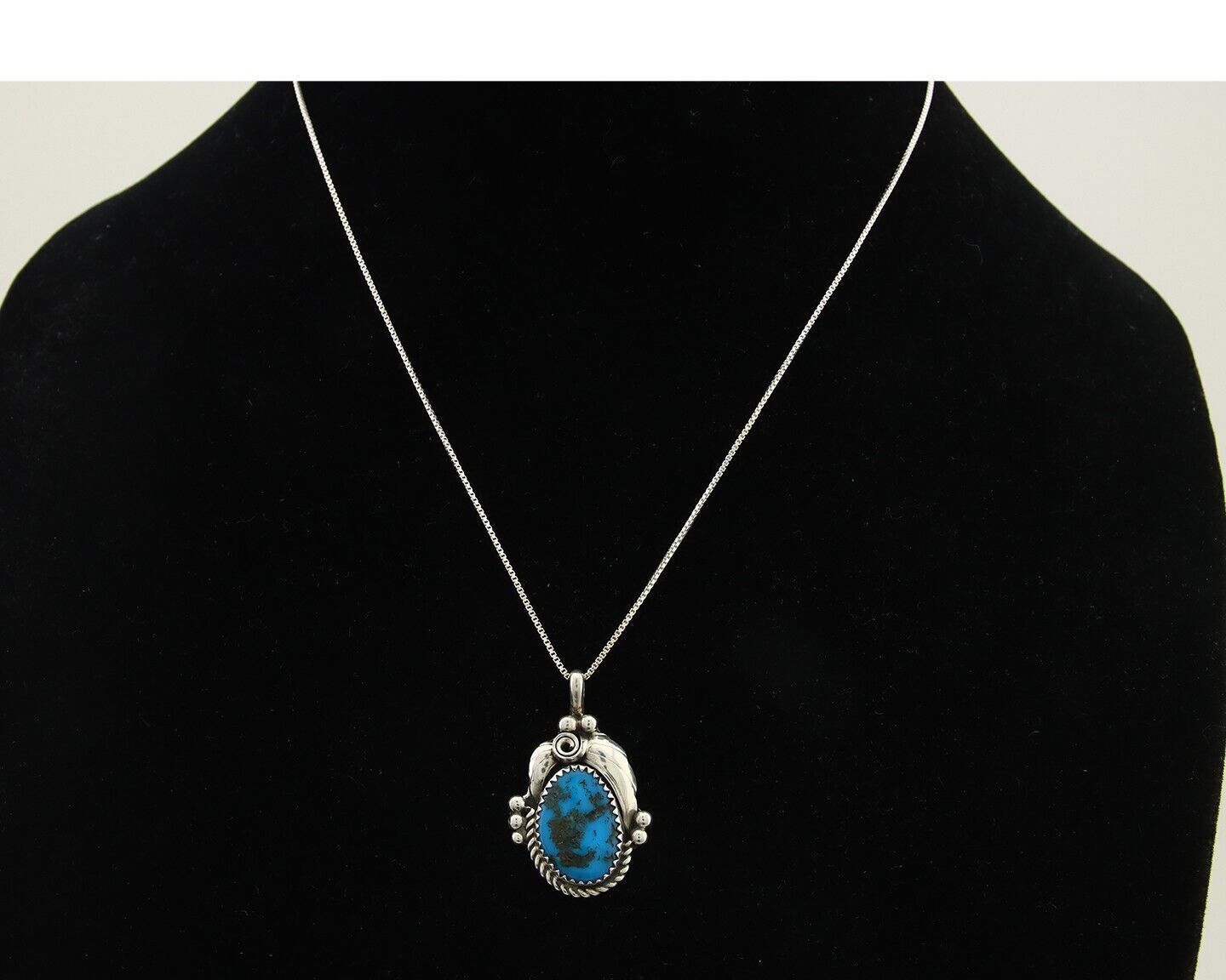 Navajo Necklace 925 Silver Natural Turquoise Artist Signed C.80's