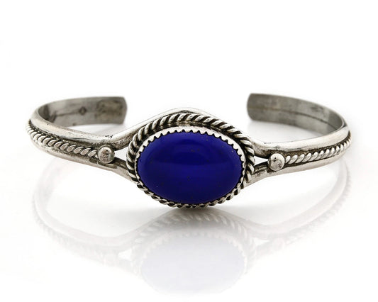 Navajo Cuff Bracelet Sterling Silver Lapis Vintage Signed Yazzie C.80's