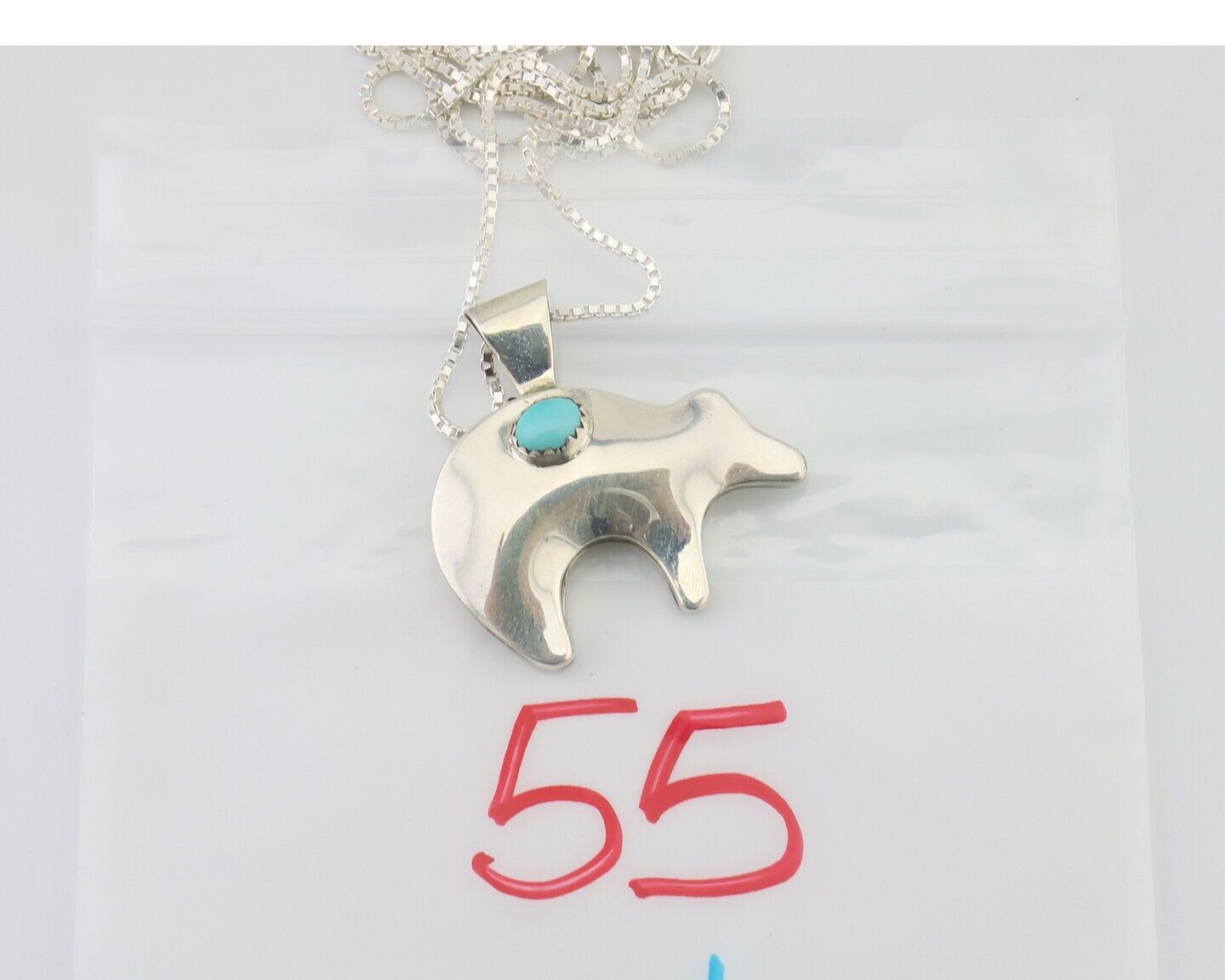 Navajo Spirit Bear Necklace Pendant 925 Sterling Silver Signed C C.80's