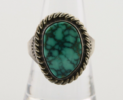 Navajo Ring 925 Silver Spiderweb Turquoise Signed Sunset C.80's