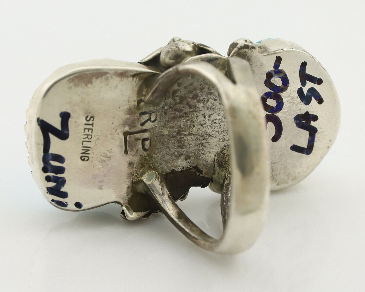 Zuni Ring 925 Silver Sleeping Beauty Turquoise Artist Signed SC C.80's