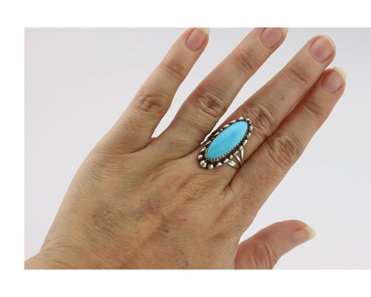 Navajo Ring .925 Silver Sleeping Beauty Turquoise Signed SkyStone Creations C80s