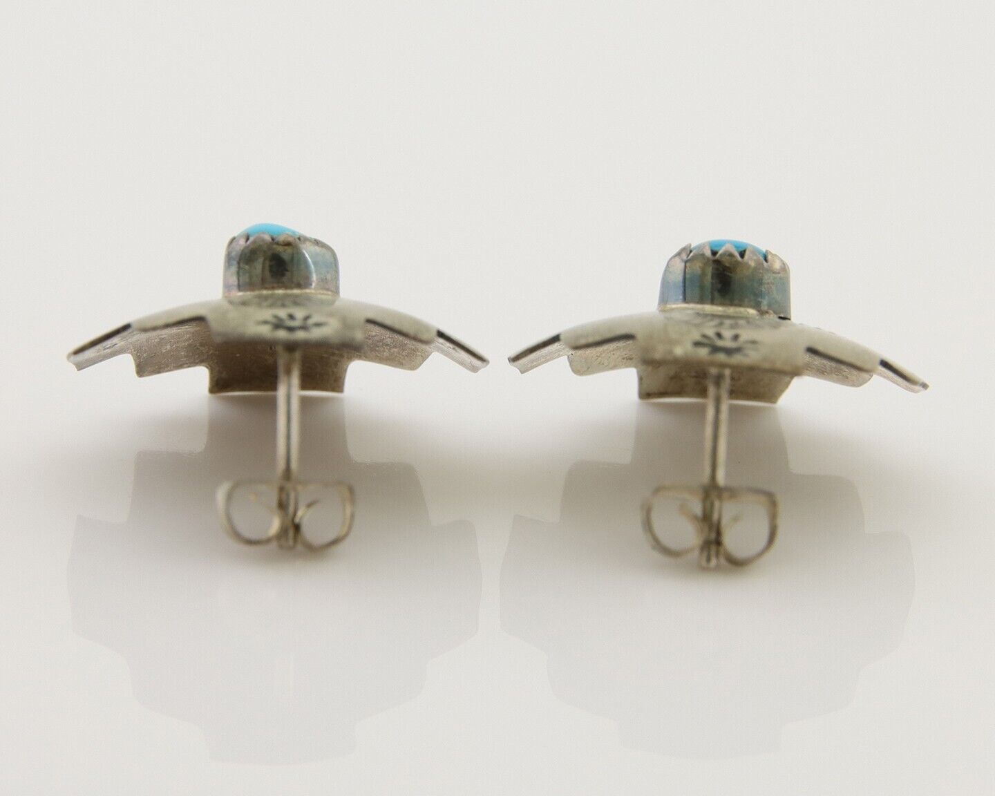 Navajo Hand Stamped Earrings 925 Silver Turquoise Native American Artist C.80's