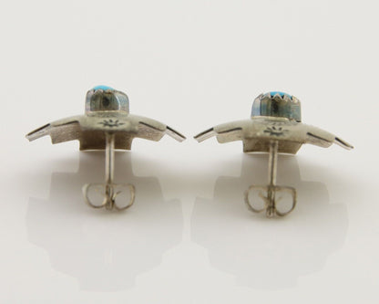 Navajo Hand Stamped Earrings 925 Silver Turquoise Native American Artist C.80's
