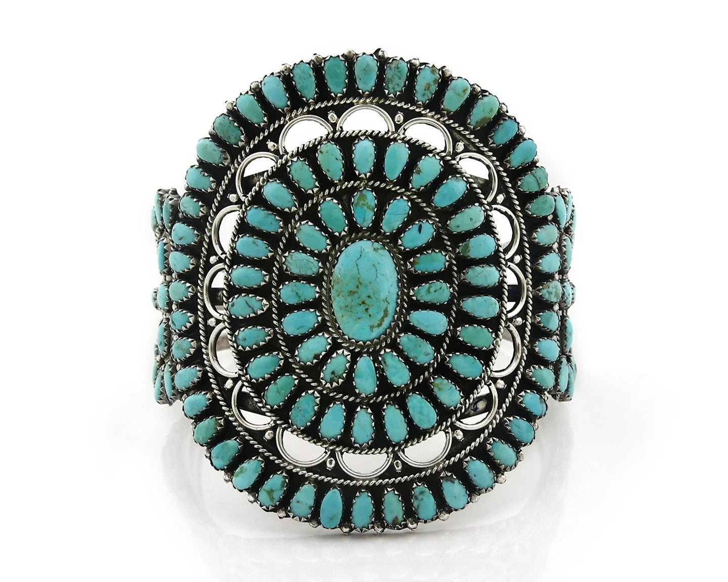 Navajo Cuff Bracelet Sterling Silver Kingman Vintage Turquoise Signed LMB C.80's