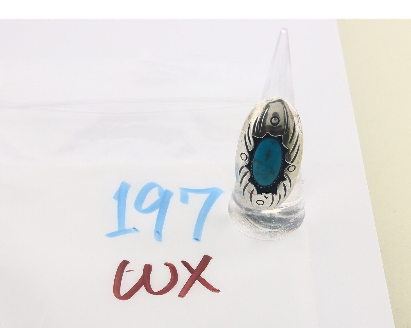 Navajo Ring 925 Sterling Turquoise Handmade Native Artist C.80's Size 6.25