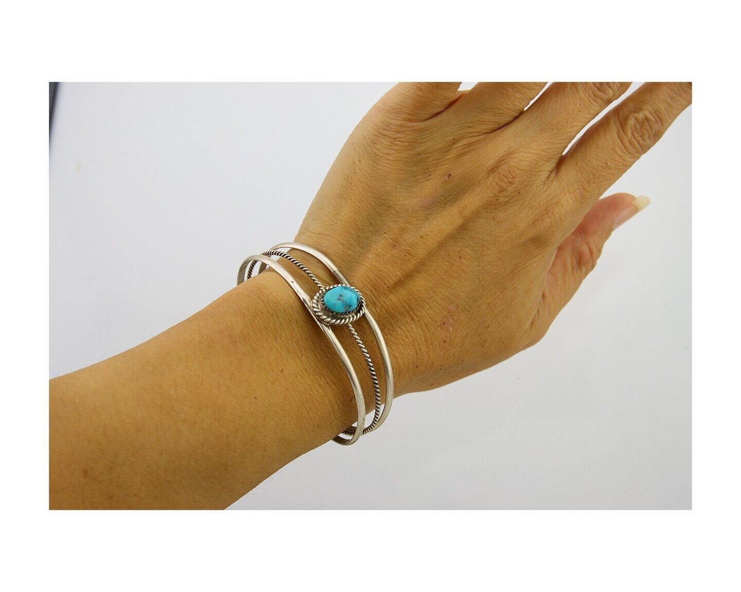 Navajo Cuff Bracelet 925 Silver Turquoise Cuff Artist Signed EG C.80's