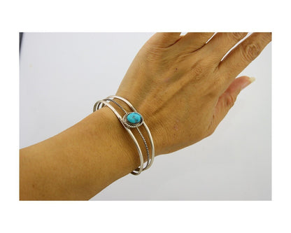 Navajo Cuff Bracelet 925 Silver Turquoise Cuff Artist Signed EG C.80's