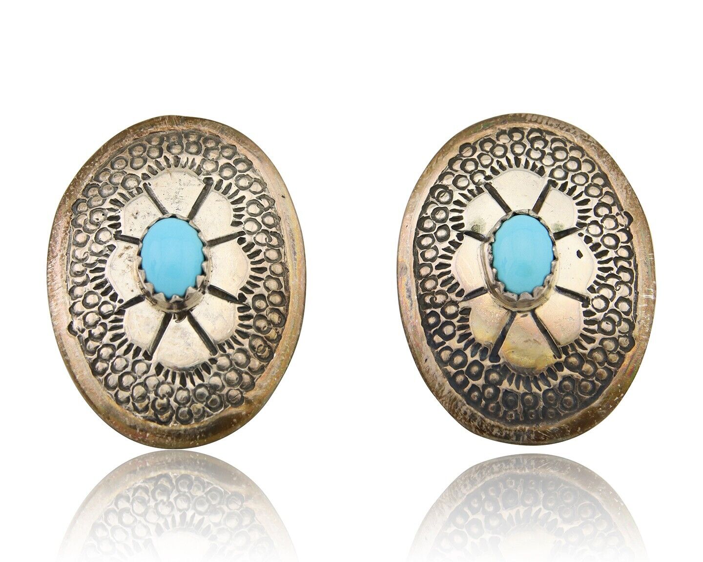 Navajo Earrings 925 Silver Blue Turquoise Native American Artist C.80's