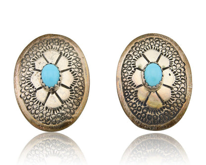 Navajo Earrings 925 Silver Blue Turquoise Native American Artist C.80's