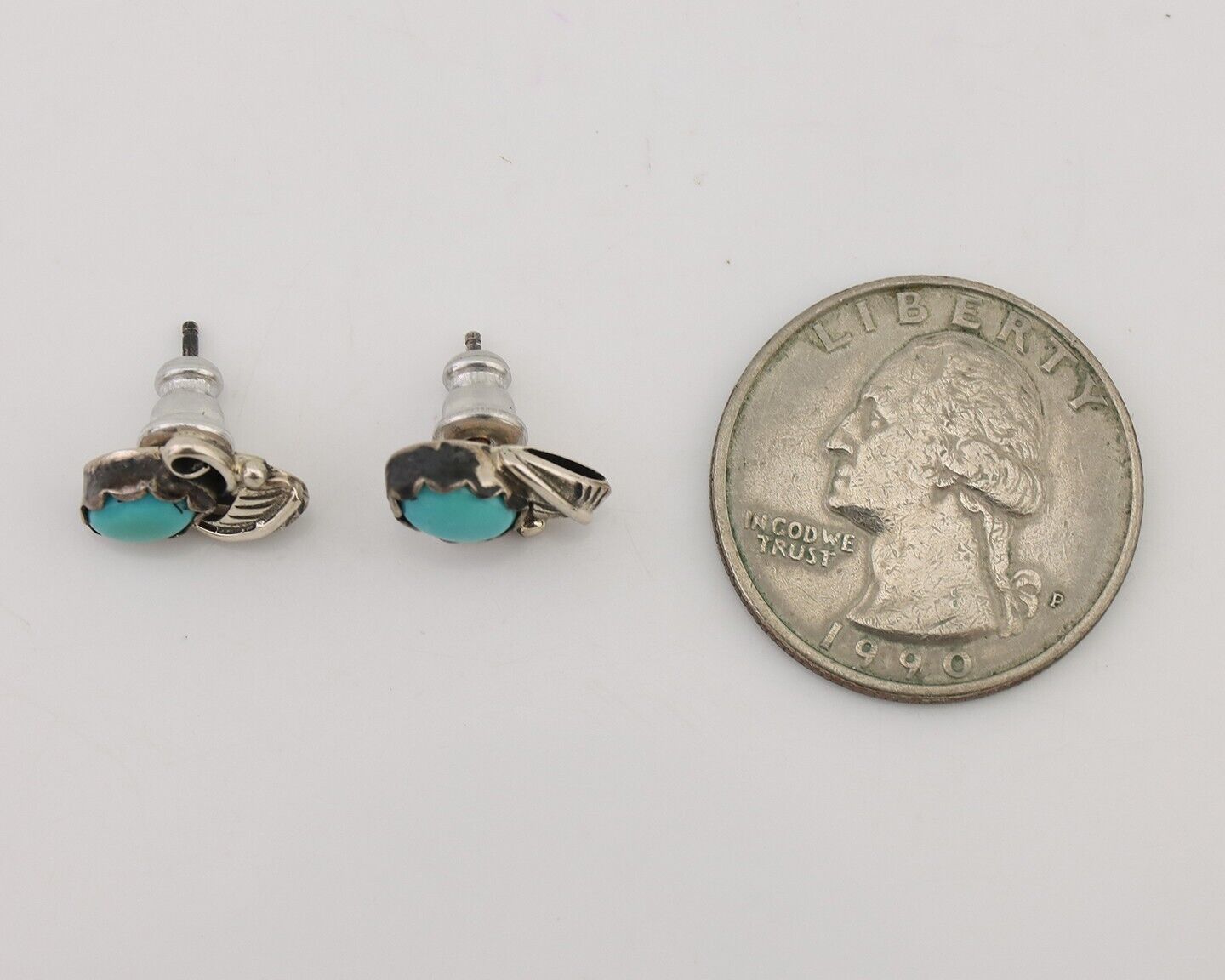 Navajo Handmade Earrings 925 Silver Natural Turquoise Native Artist C.80's