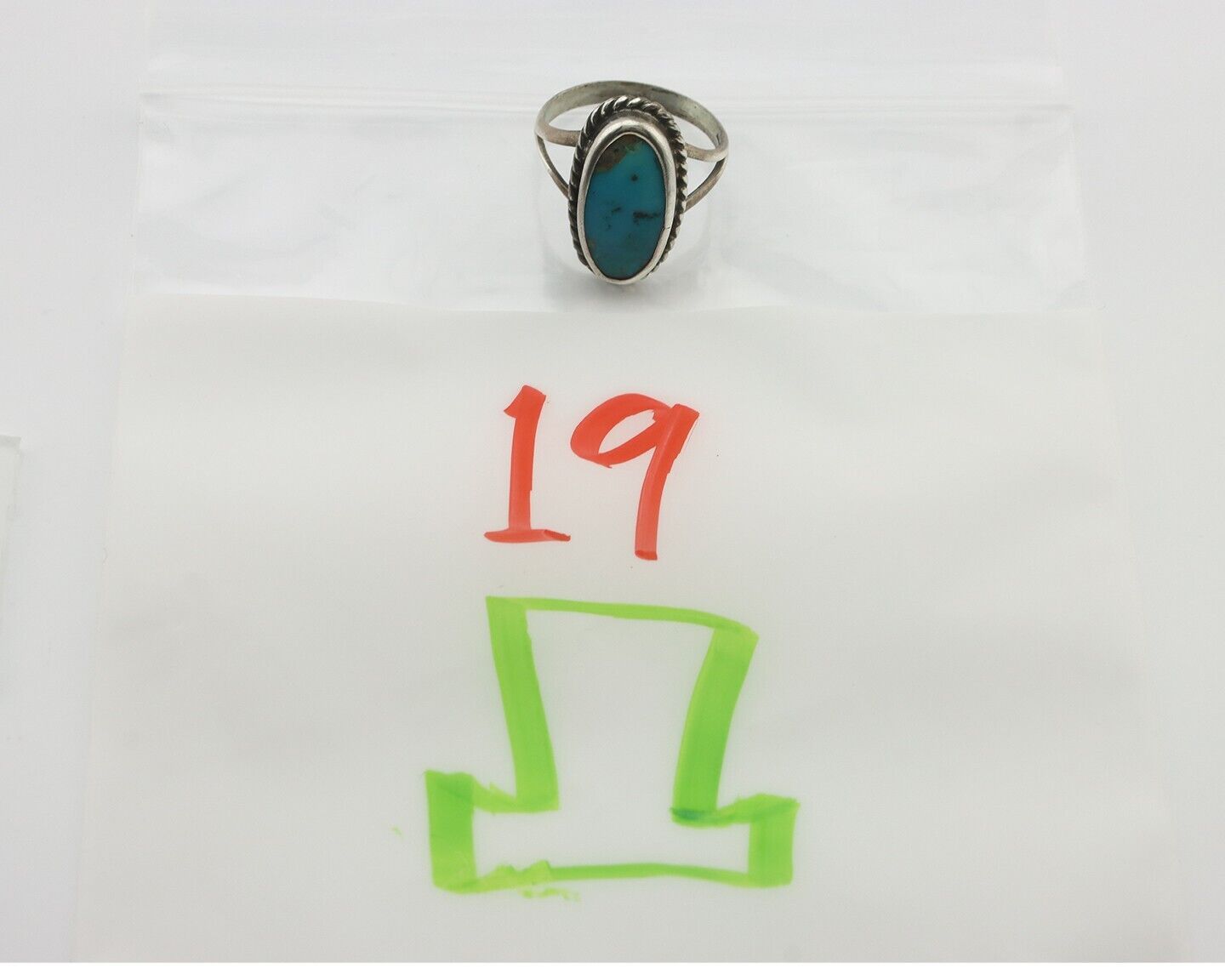 Navajo Ring .925 Silver Natural Blue Turquoise Signed Native Artist C.80's