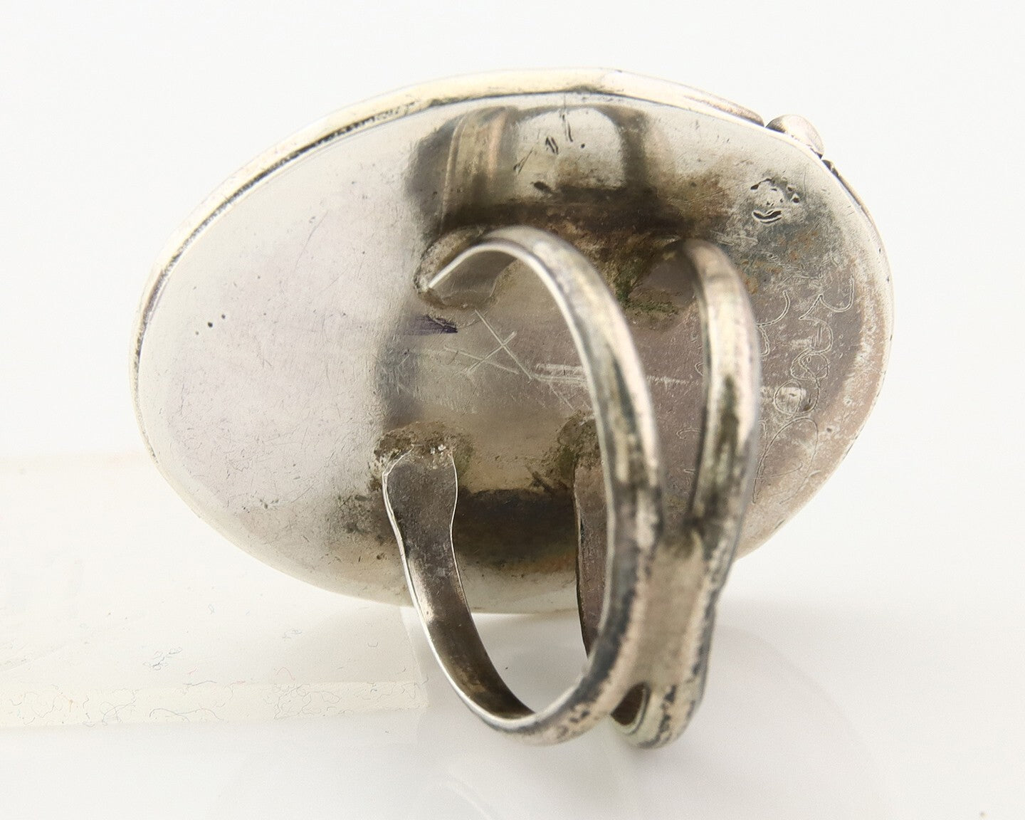 Navajo Ring 925 Sterling Natural Mined Turquoise Signed Wild Bear C.80's Size 11