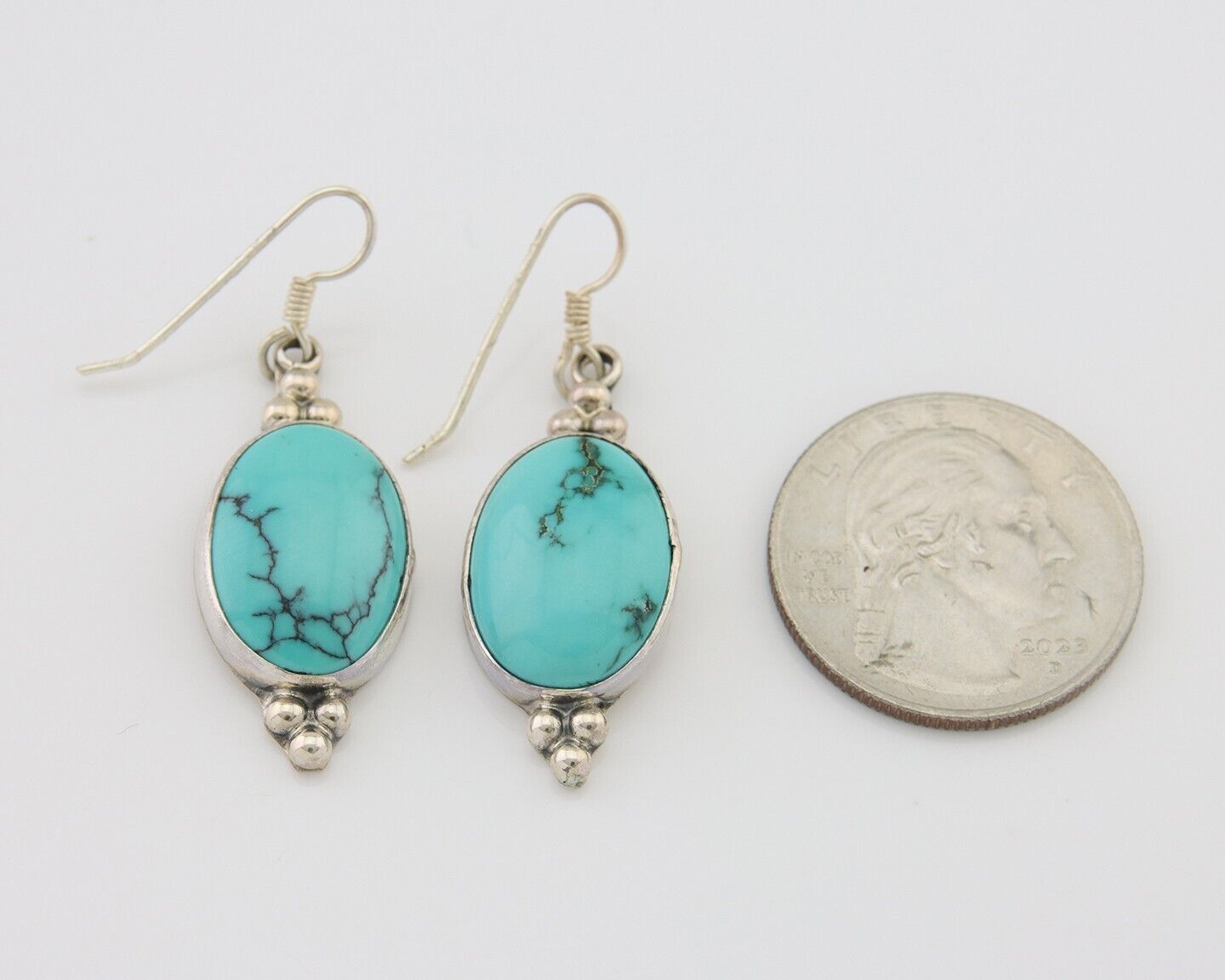 Navajo Dangle Earrings 925 Silver Natural Turquoise Native Inca Mfg C.80's