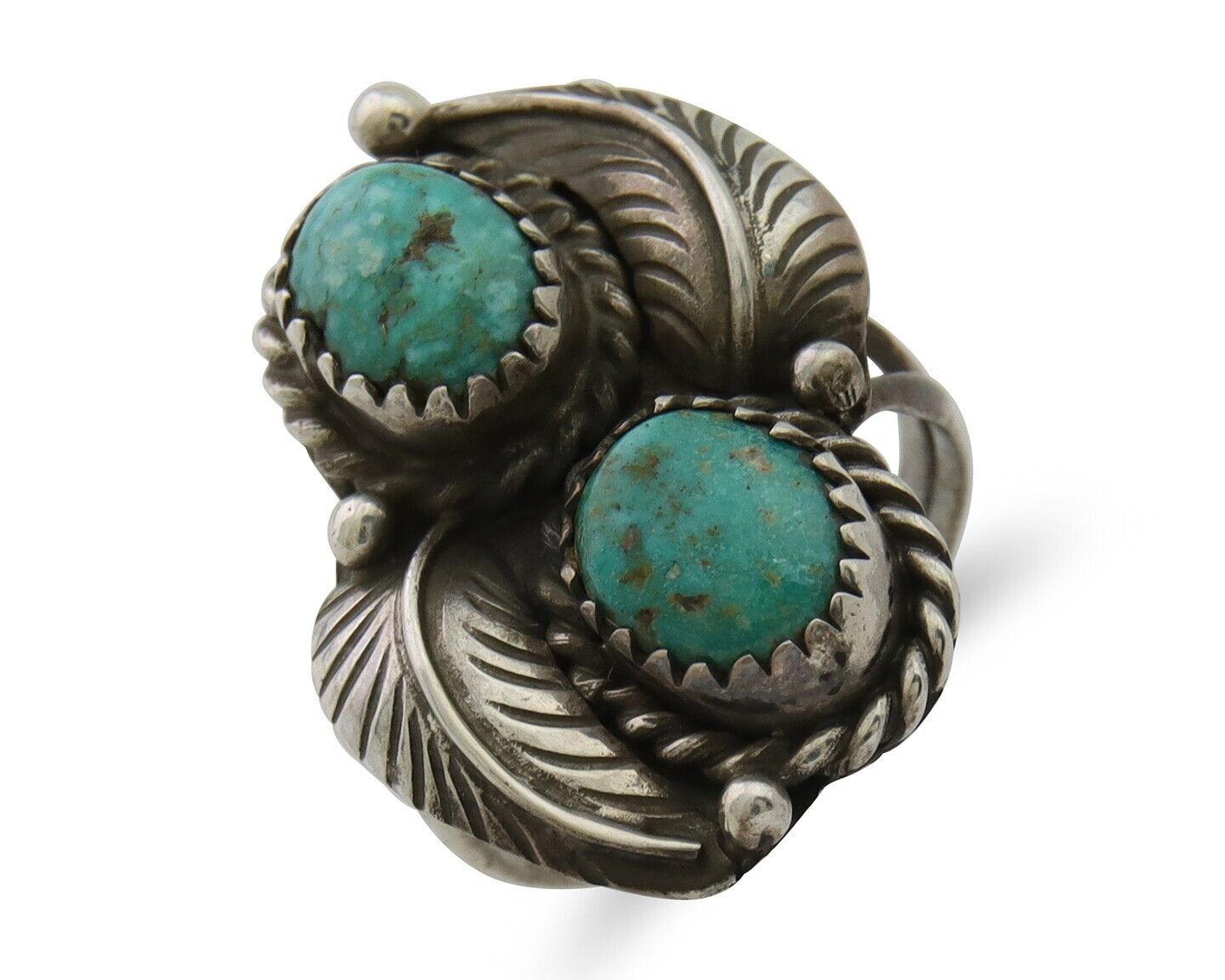 Navajo Ring 925 Silver Natural Blue Green Turquoise Signed MC C.80's