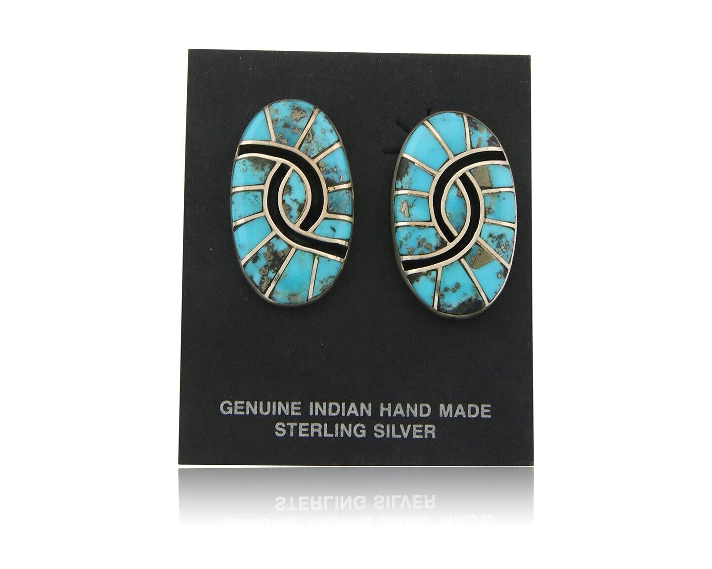 Navajo Earrings 925 Silver Natural Morenci Turquoise Native Artist C.80's
