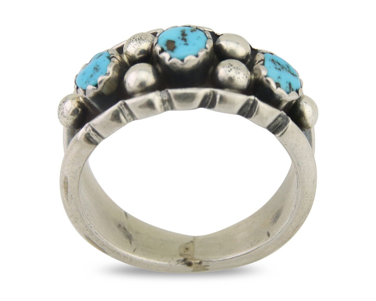 Navajo Ring 925 Silver Natural Blue Turquoise Native American Artist C.80's