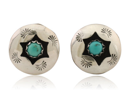 Navajo Handmade Earrings 925 Silver Natural Turquoise Native Artist C.80's
