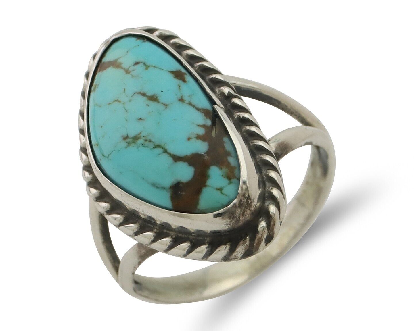 Navajo Ring 925 Silver Blue Gem Turquoise Artist Signed Rabbit Stick C.80's