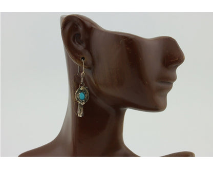 Navajo Earrings 925 Silver Natural Blue Artist Signed Turquoise P HALE C.80's