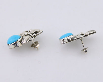Navajo Earrings 925 Silver Natural Turquoise Artist Signed Roie Jaque C.80's