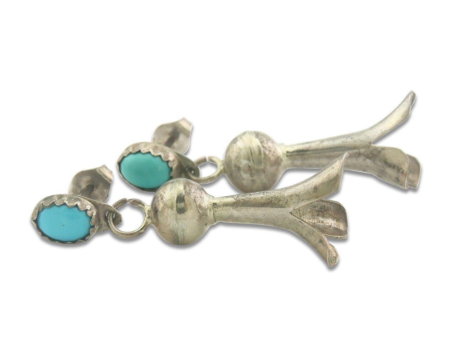 Navajo Squash Earrings 925 Silver Natural Turquoise Native American Artist C80s