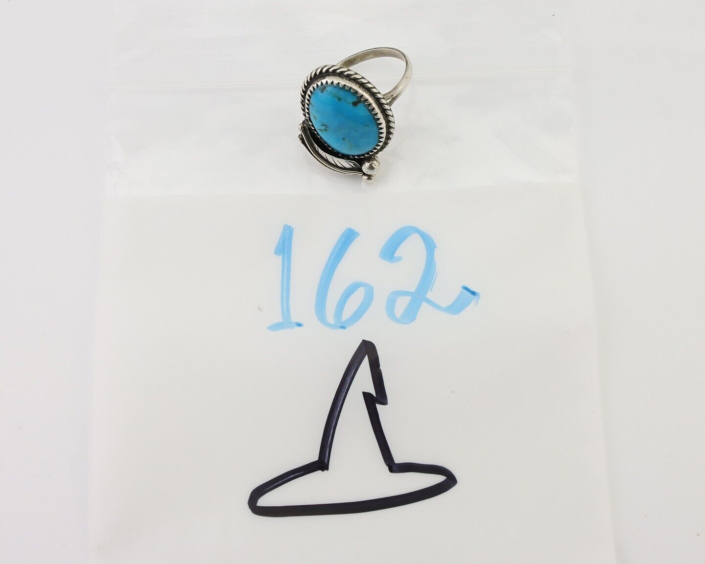 Navajo Ring 925 Silver Kingman Turquoise Native American Artist C.80's