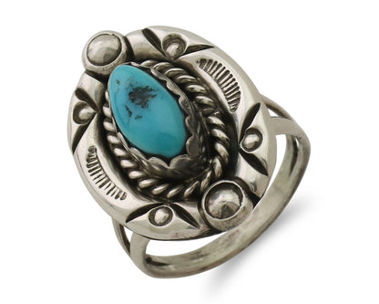 Navajo Ring 925 Silver Sleeping Beauty Turquoise Signed V & N EDSITTY C.80's