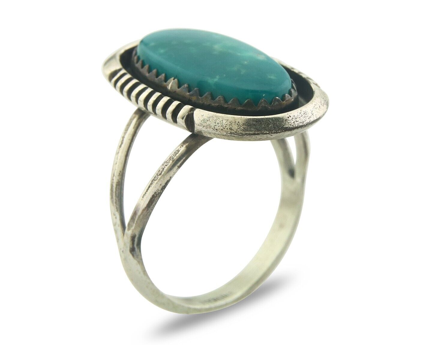 Navajo Ring 925 Sterling Natural Blue Turquoise Native Artist C.80's Size 8.0