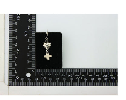 Navajo Earrings 925 Silver Heart Cross Natural Onyx Native American Artist C.80s