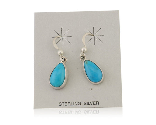 Navajo Dangle Earrings 925 Silver Natural Blue Turquoise Artist Signed M C.80's
