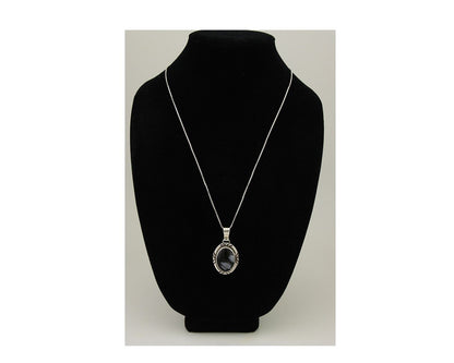 Navajo Necklace 925 Silver Onyx Natural Snowflake Agate Signed Native American
