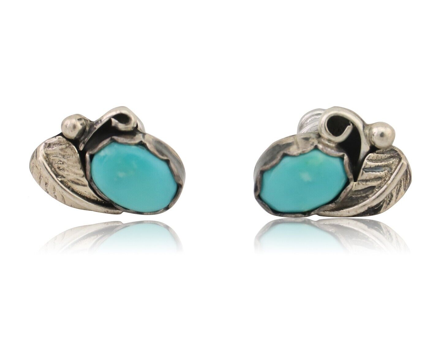 Navajo Handmade Earrings 925 Silver Natural Turquoise Native Artist C.80's