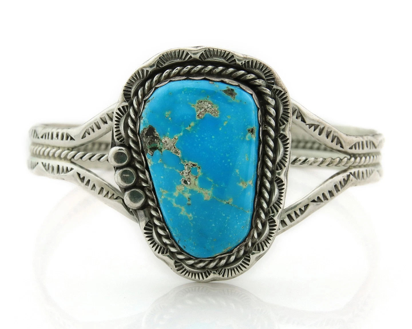 Navajo Cuff Bracelet Sterling Silver Turquoise Handmade Vintage Native Artist